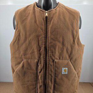 Carhartt Duck Quilt Lined Canvas Work Vest Brown Jacket VO1 BRN Size 2XL